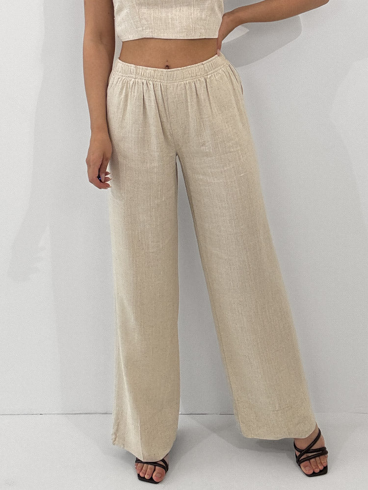 "Lino" stylische Leinen Hose - beige
