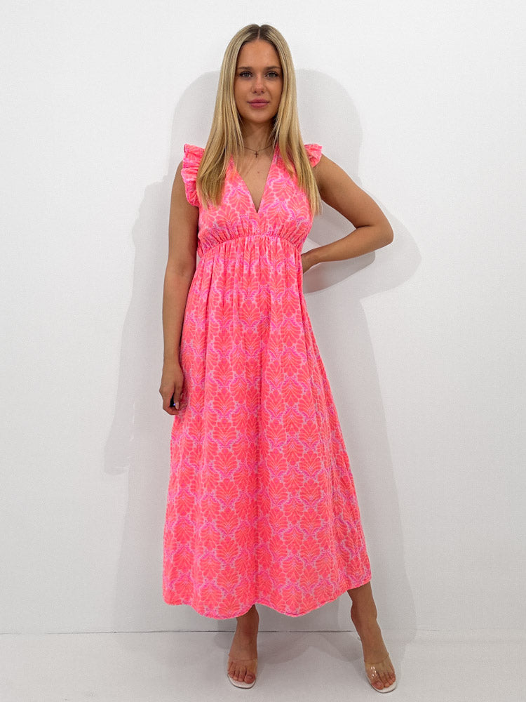 "Pianosa Tropical" - tolles Maxikleid aus Musselin - rosa/ apricot