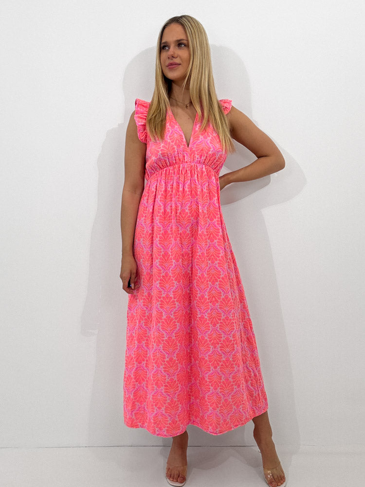 "Pianosa Tropical" - tolles Maxikleid aus Musselin - rosa/ apricot