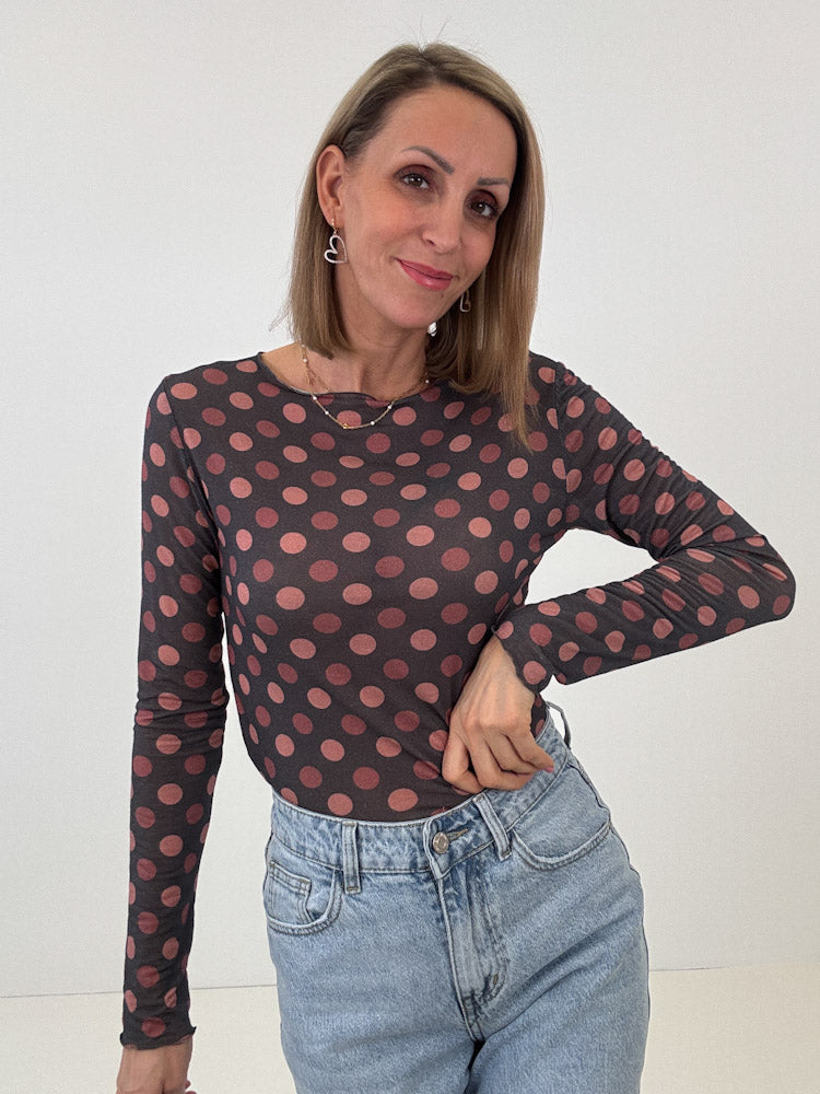 "Como Punti" weiches Cashmere Longshirt - dunkelgrau/beere