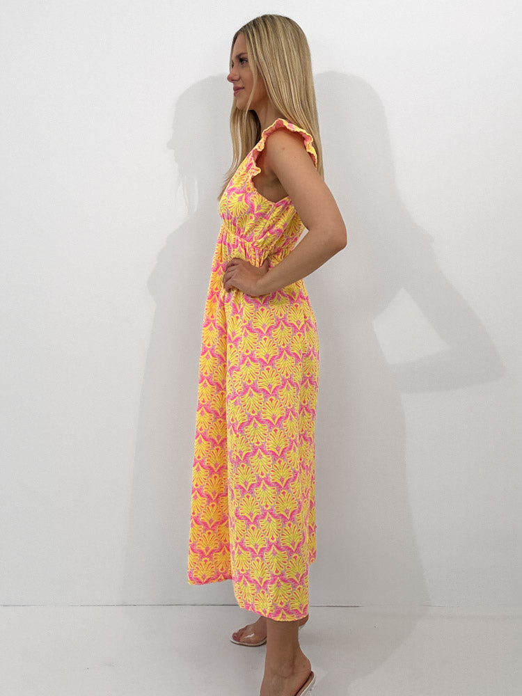 "Pianosa Tropical" - tolles Maxikleid aus Musselin - gelb/ rosa