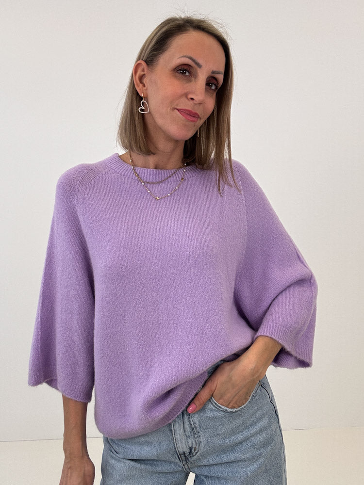 "Lana Spring" weicher Alpaka Pullover mit 3/4 Ärmeln - flieder