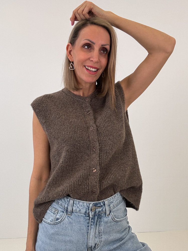 "Biella Vest" wunderschöne Strickweste aus Lana Wolle - braun