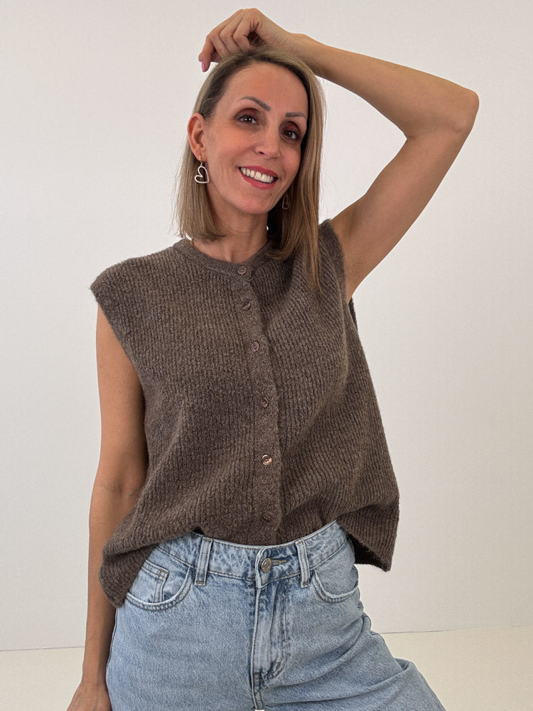 "Biella Vest" wunderschöne Strickweste aus Lana Wolle - braun