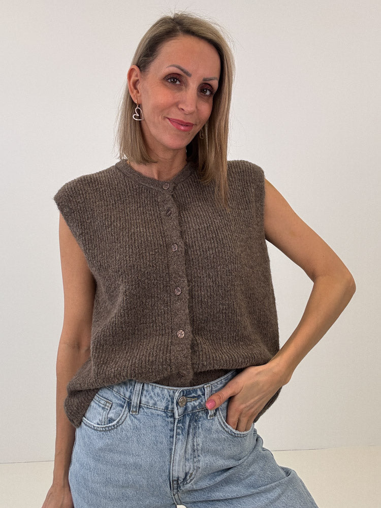 "Biella Vest" wunderschöne Strickweste aus Lana Wolle - braun