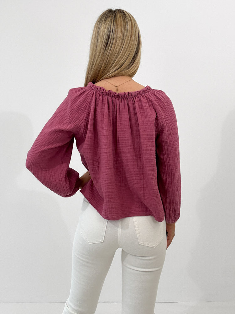 "Sweet Bow" Musselin Cardigan mit Schleifen - beere