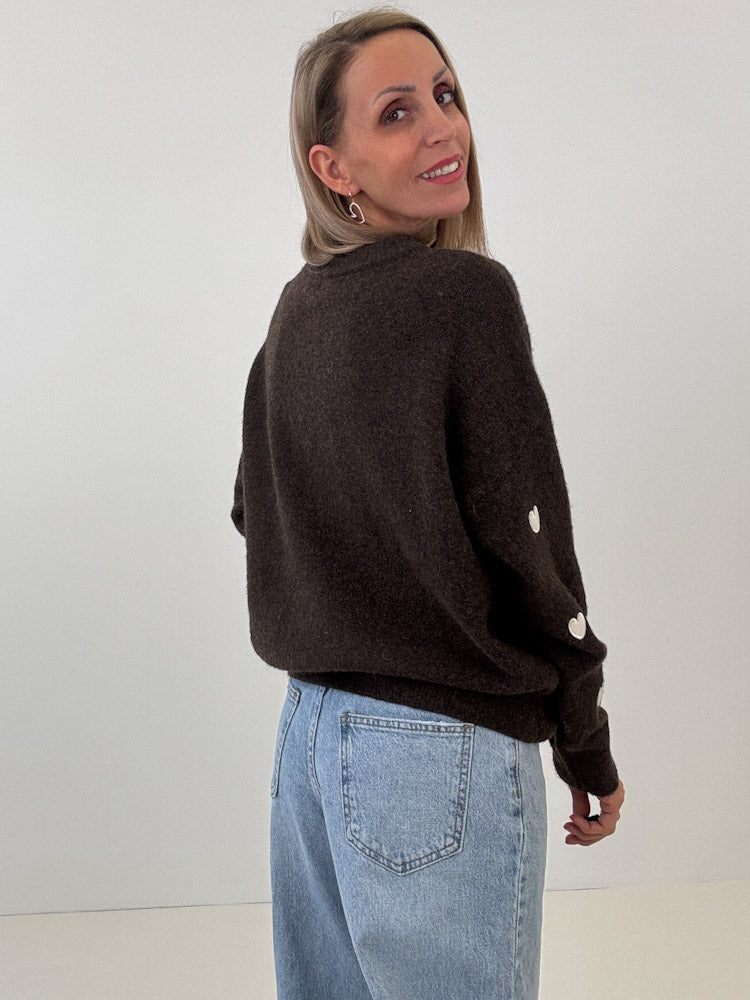 "Little Heart" Pullover aus Viscose - chocobraun