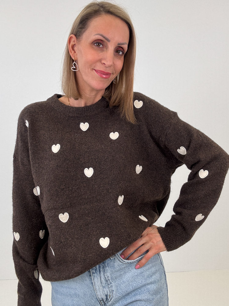 "Little Heart" Pullover aus Viscose - chocobraun