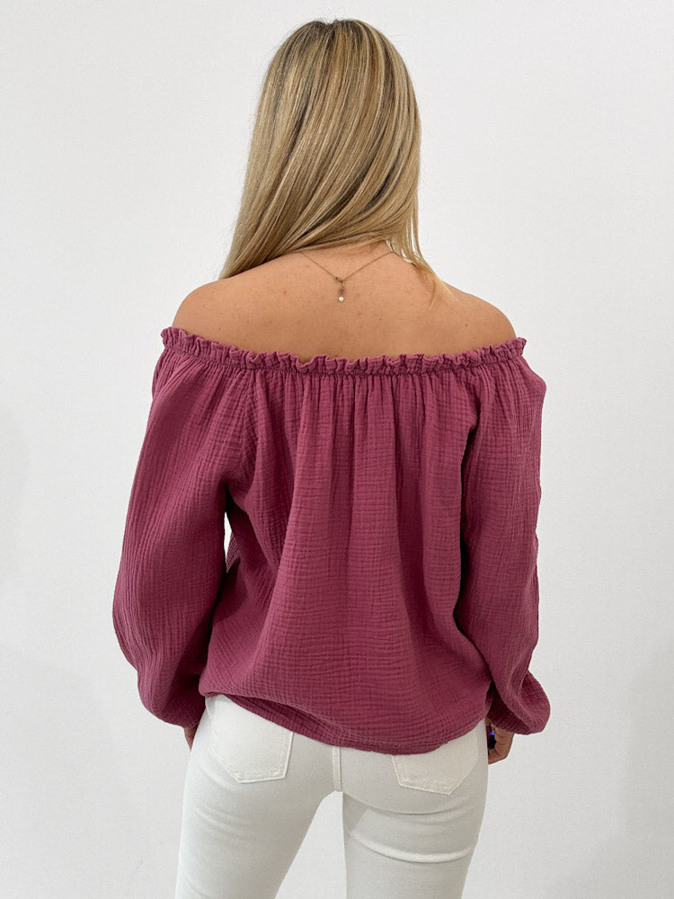 "Sweet Bow" Musselin Cardigan mit Schleifen - beere