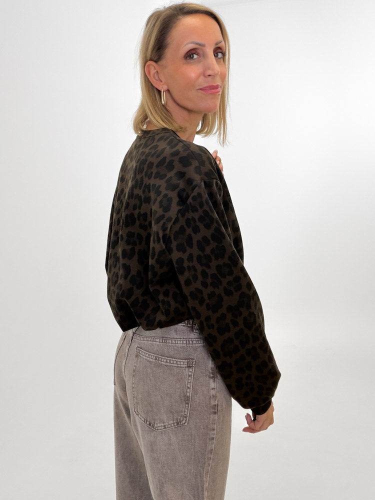 "Kaiia" weicher Leo Pullover aus Butterstoff - dunkelbraun