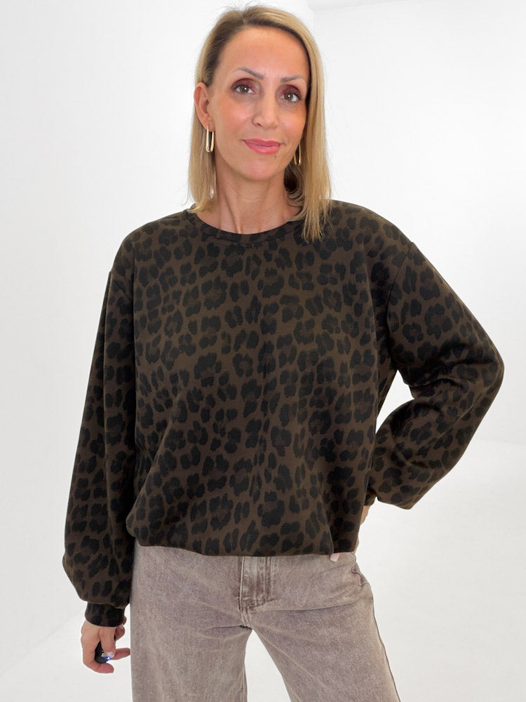"Kaiia" weicher Leo Pullover aus Butterstoff - dunkelbraun