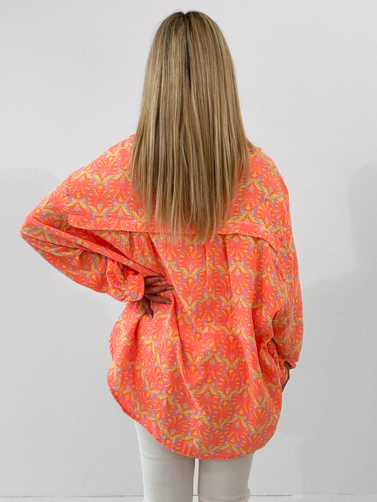 "Musselin Tropical" Bluse aus Baumwolle - orange/ gelb