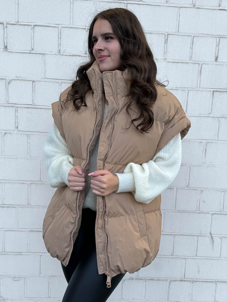 "Padded" Wattierte oversize Weste - taupe