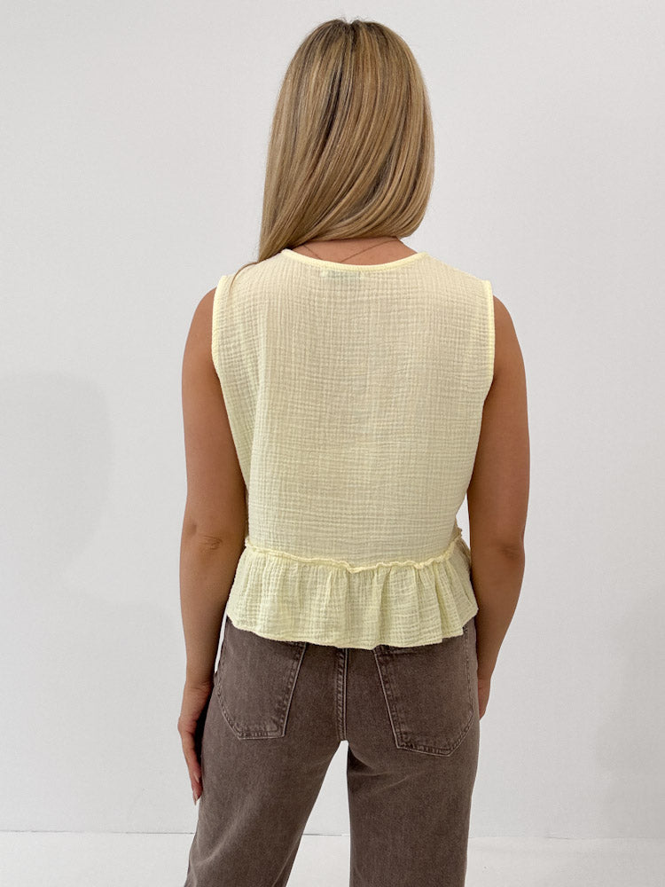 "Bella Bow" Musselin Top aus Baumwolle - lemon ice