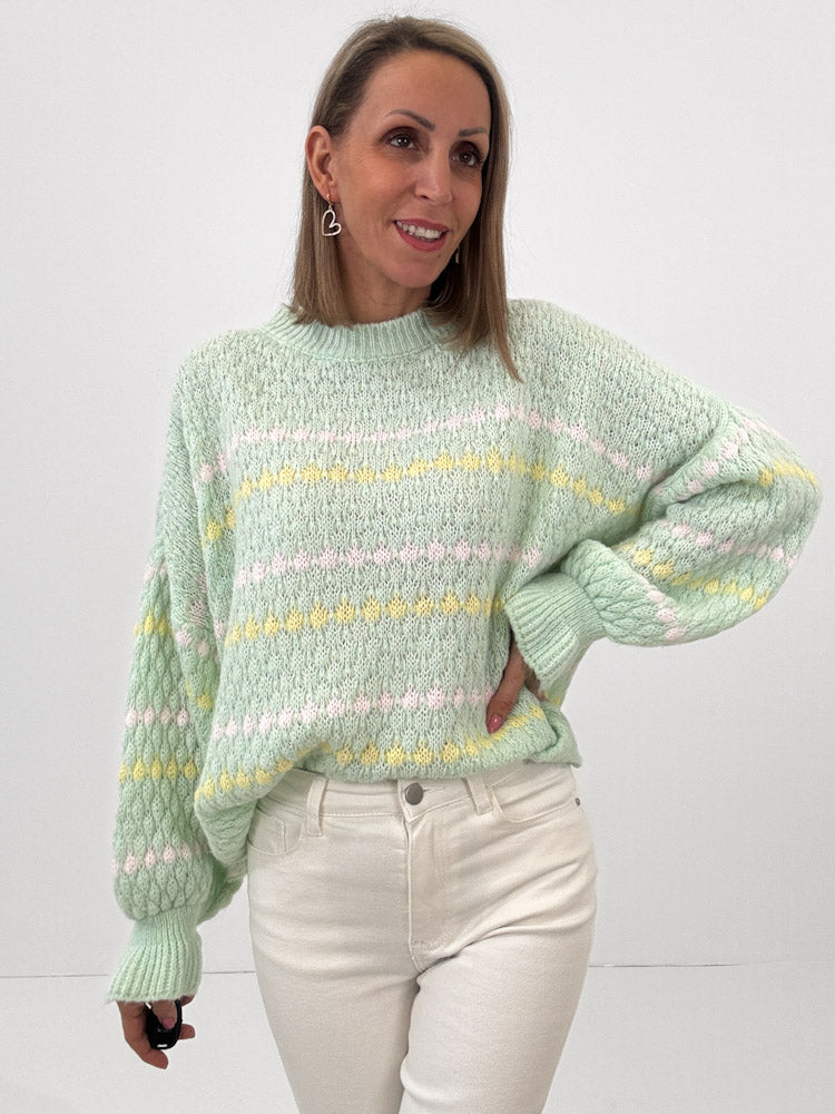 "Bubble Spring" schöner Pullover mit Lana Wolle - mint