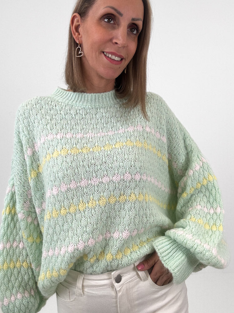 "Bubble Spring" schöner Pullover mit Lana Wolle - mint