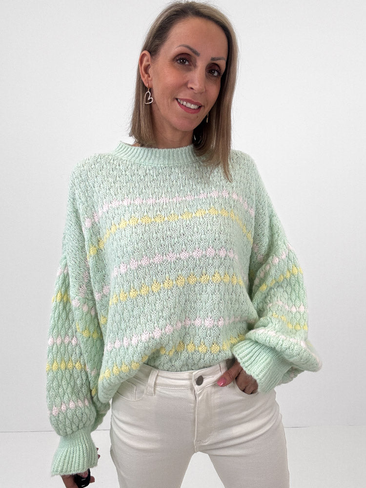 "Bubble Spring" schöner Pullover mit Lana Wolle - mint
