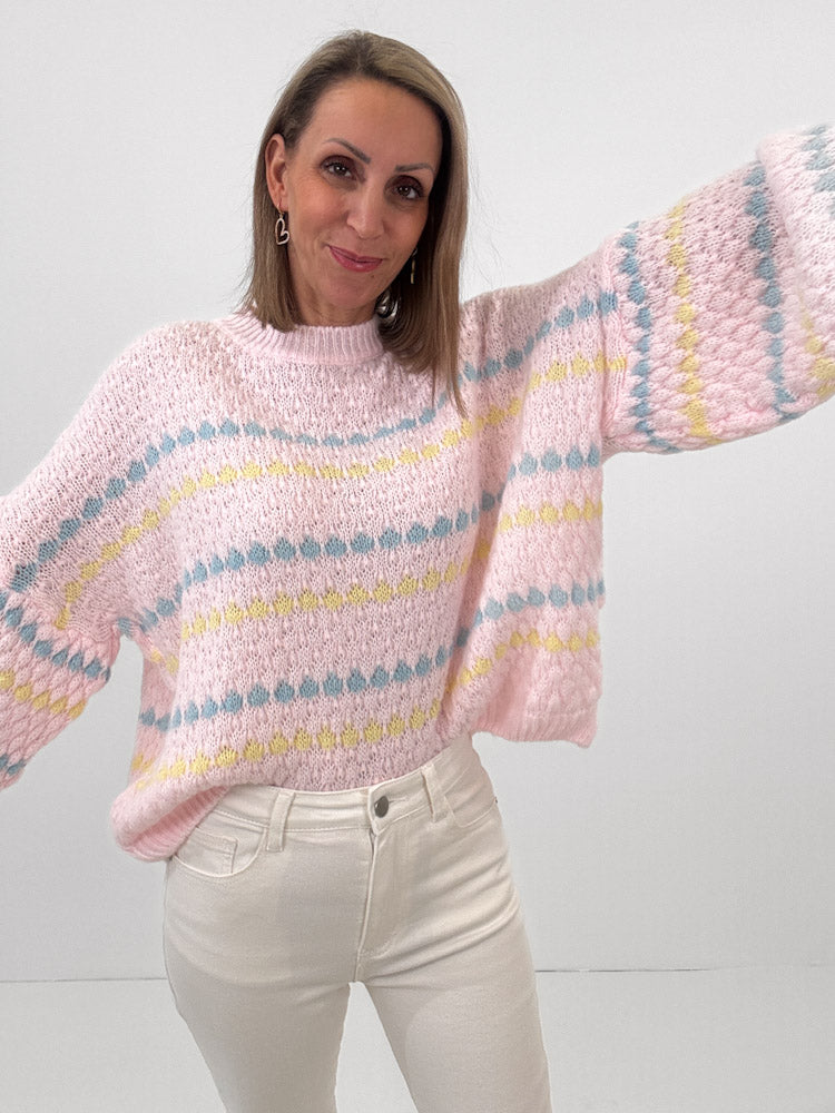 "Bubble Spring" schöner Pullover mit Lana Wolle - rosa