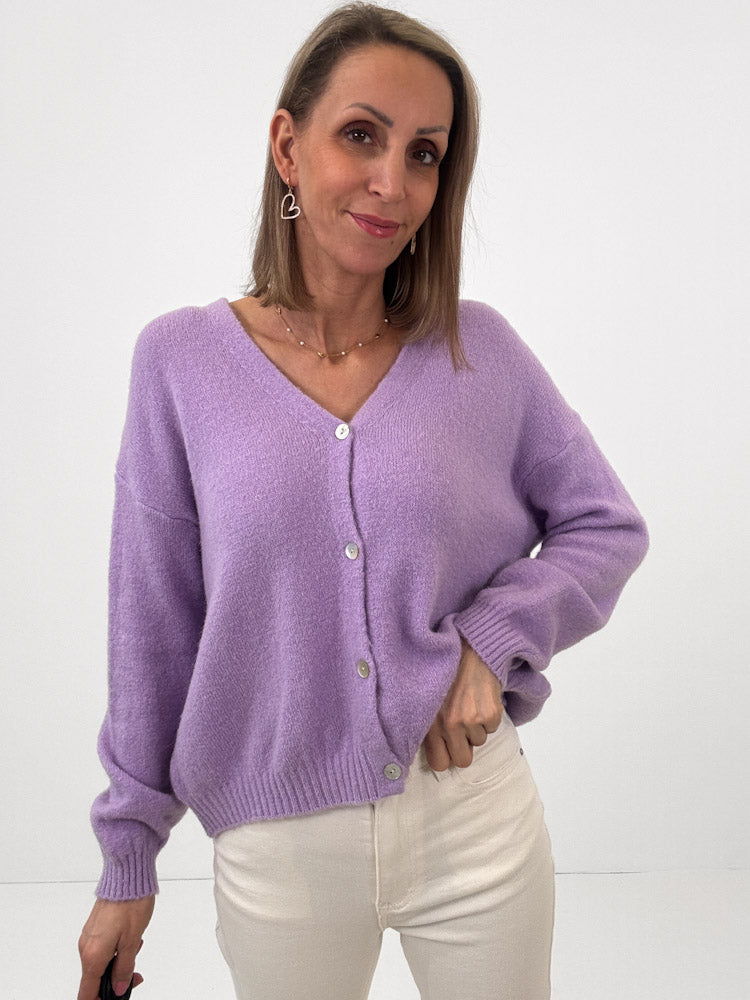 "Orlando V" kuscheliger Cardigan aus Alpaka Wolle - flieder