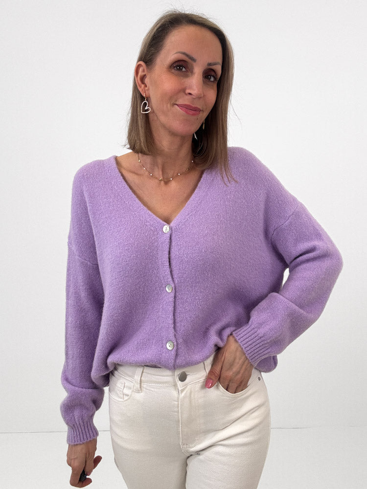 "Orlando V" kuscheliger Cardigan aus Alpaka Wolle - flieder