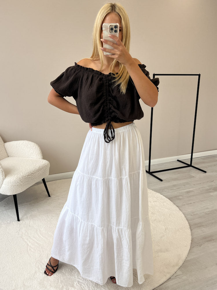 "Ibiza" stylisches Top aus Musselin - choco braun
