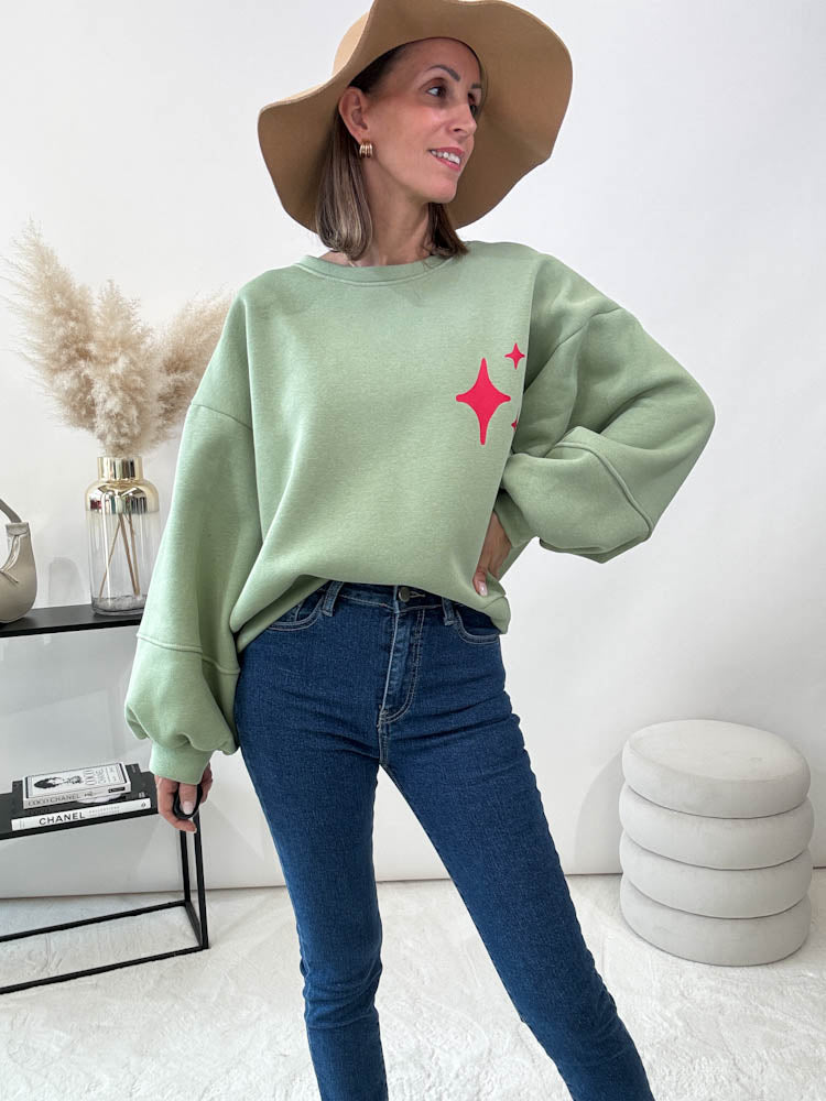 "Amor" Sweatshirt mit Statement - matcha