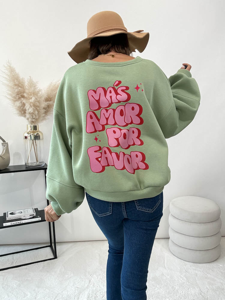 "Amor" Sweatshirt mit Statement - matcha