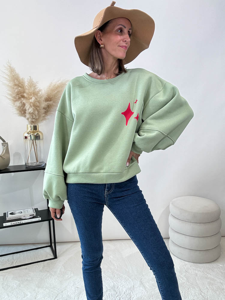 "Amor" Sweatshirt mit Statement - matcha