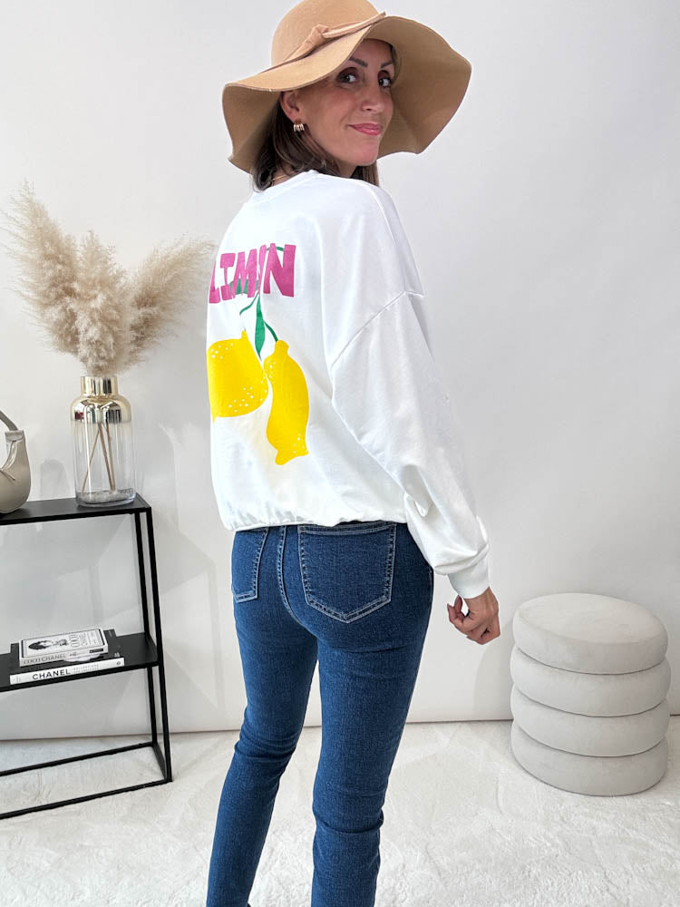 "Limon" Sweatshirt mit Statement - weiss