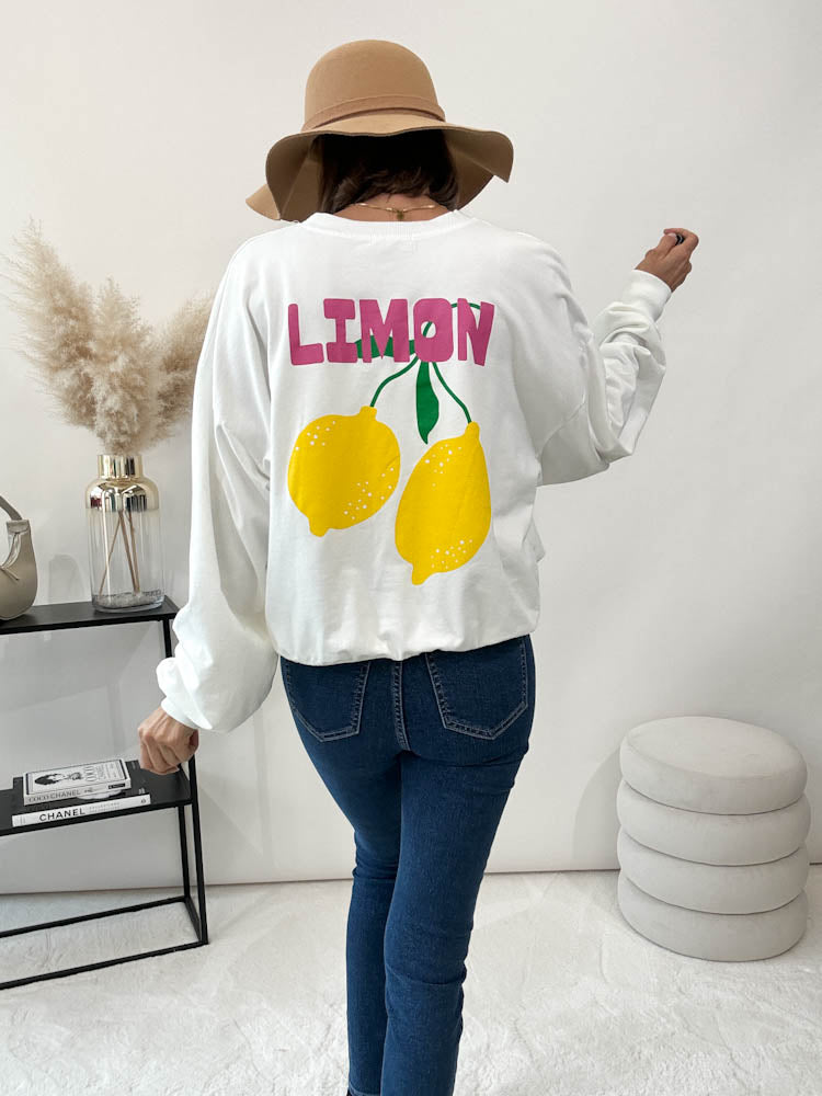 "Limon" Sweatshirt mit Statement - weiss