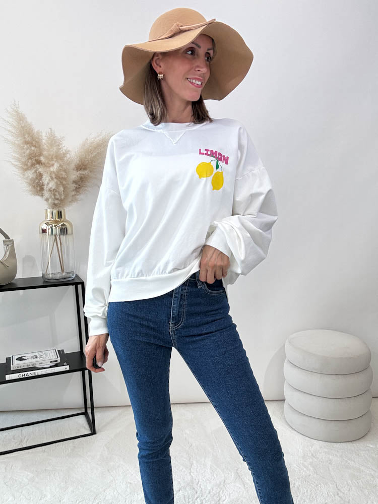 "Limon" Sweatshirt mit Statement - weiss