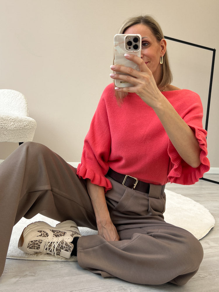 "Vicenza Volant" weicher Pullover mit Viscose - coral