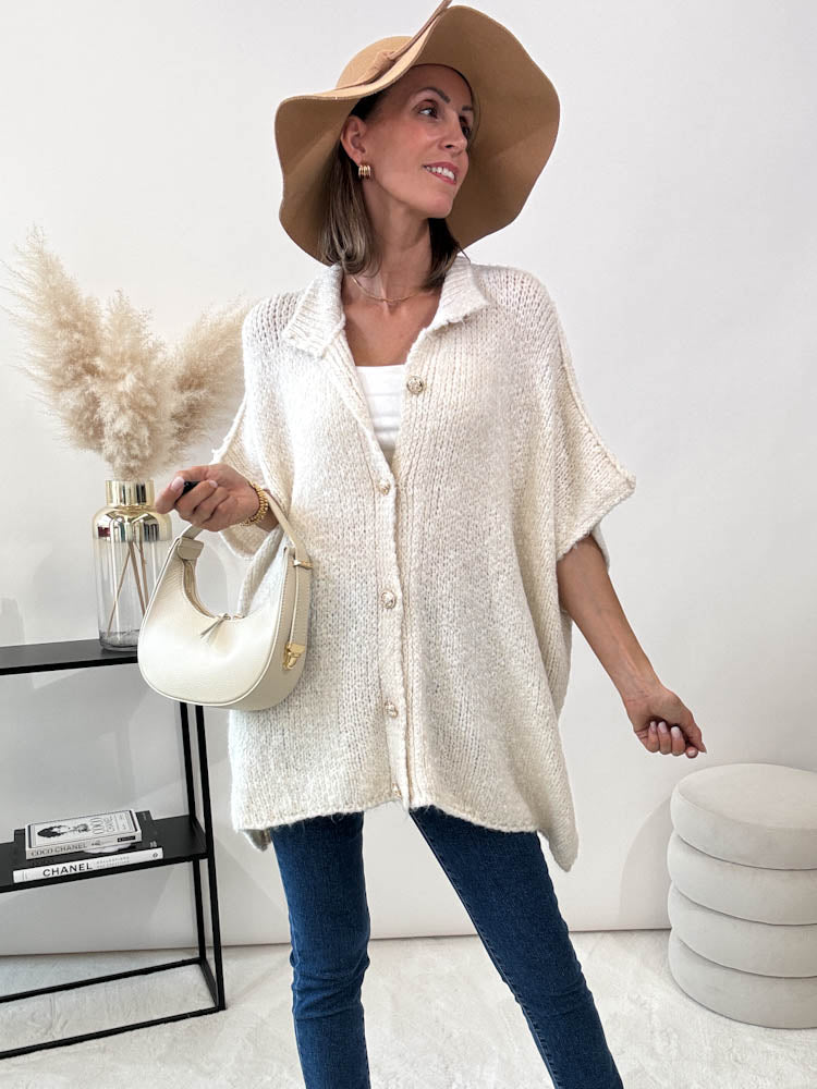 "Cozy Button Vest" kuschelige Oversize Weste - creme