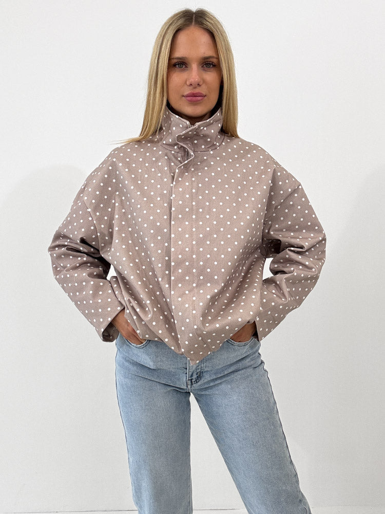 "Mon Amour Dots" stylische Jacke aus Baumwolle - mocca/ weiß