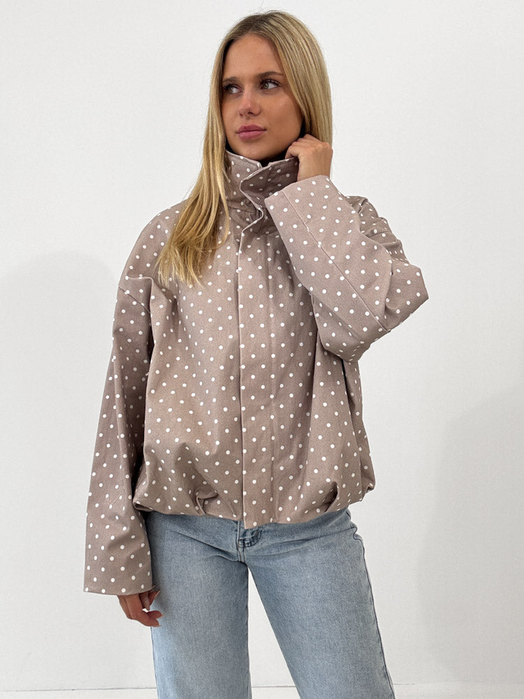 "Mon Amour Dots" stylische Jacke aus Baumwolle - mocca/ weiß