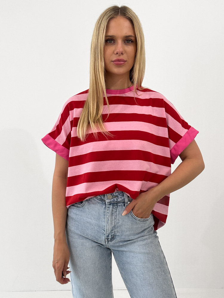 "Noa Linea 2.0" tolles Streifenshirt aus Baumwolle - rosa/rot