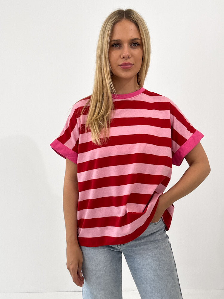 "Noa Linea 2.0" tolles Streifenshirt aus Baumwolle - rosa/rot