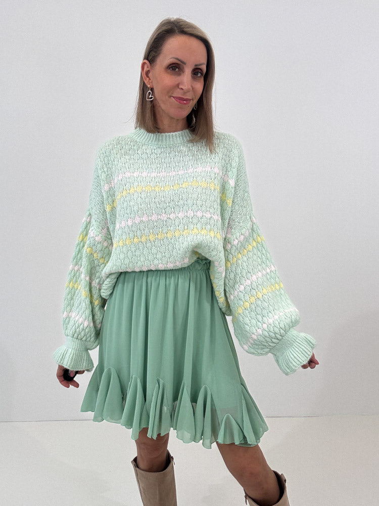 "Bubble Spring" schöner Pullover mit Lana Wolle - mint