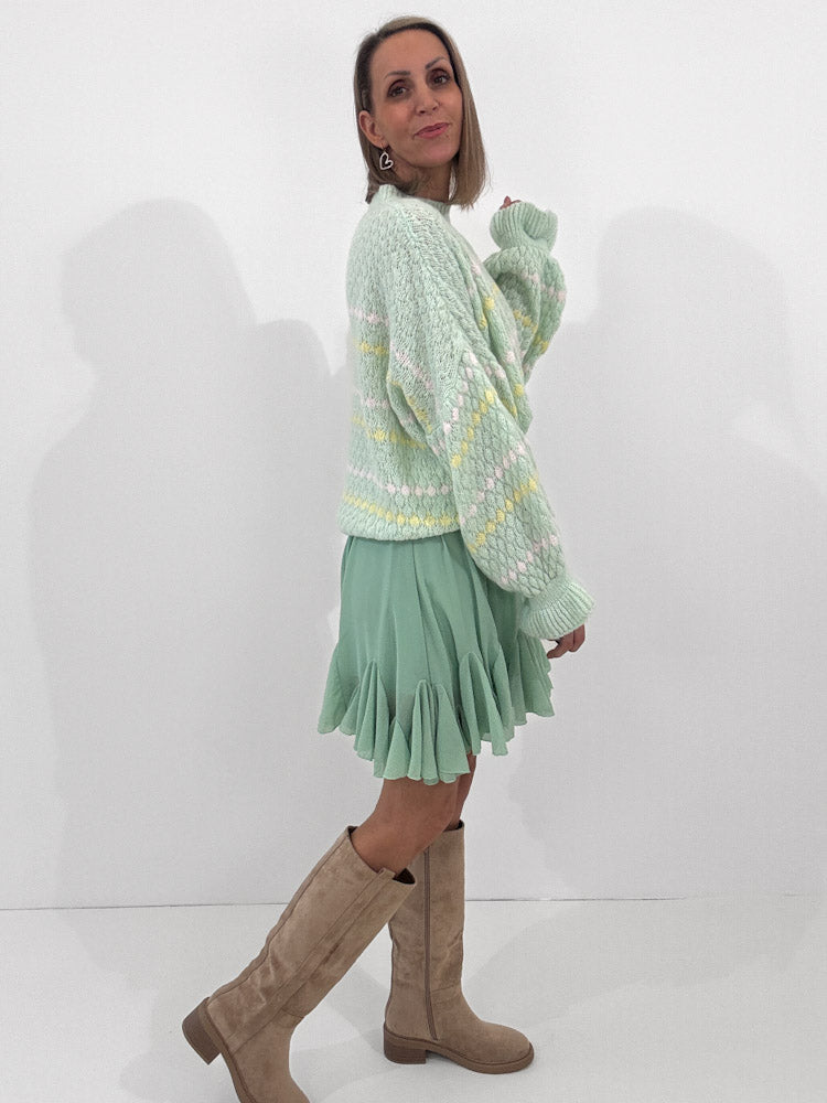 "Bubble Spring" schöner Pullover mit Lana Wolle - mint
