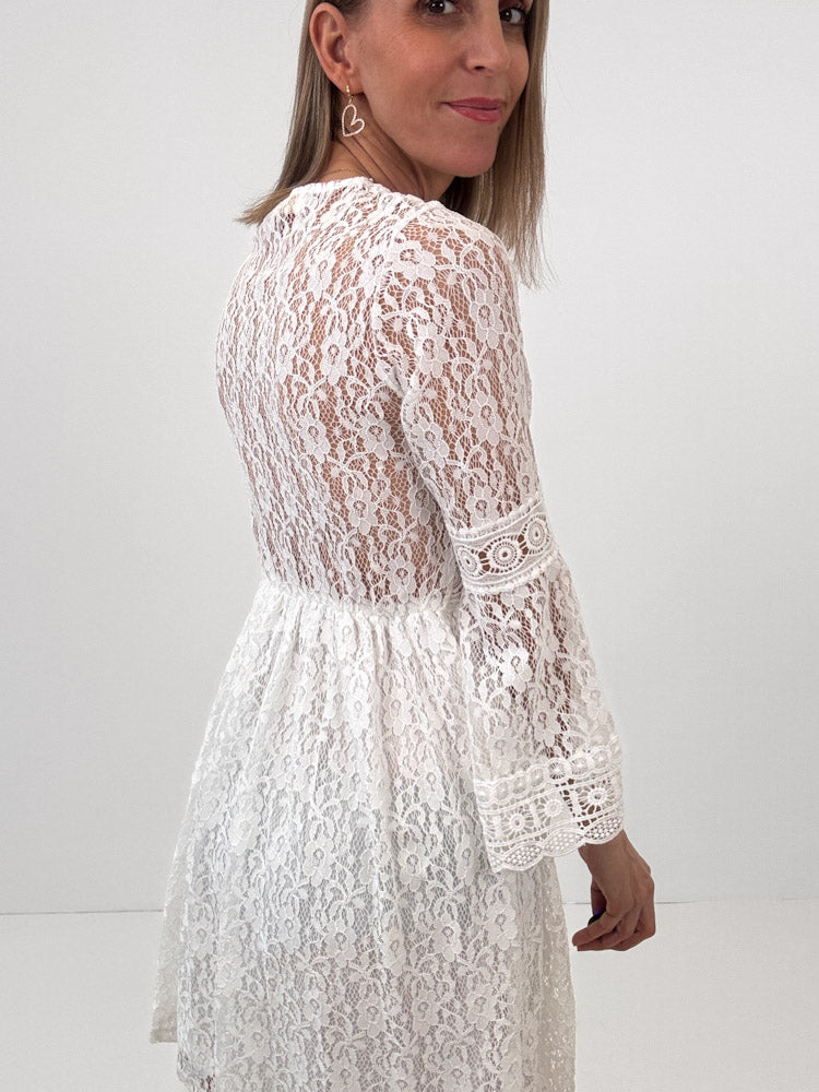 "Glow" weiches Spitzenkleid - weiß