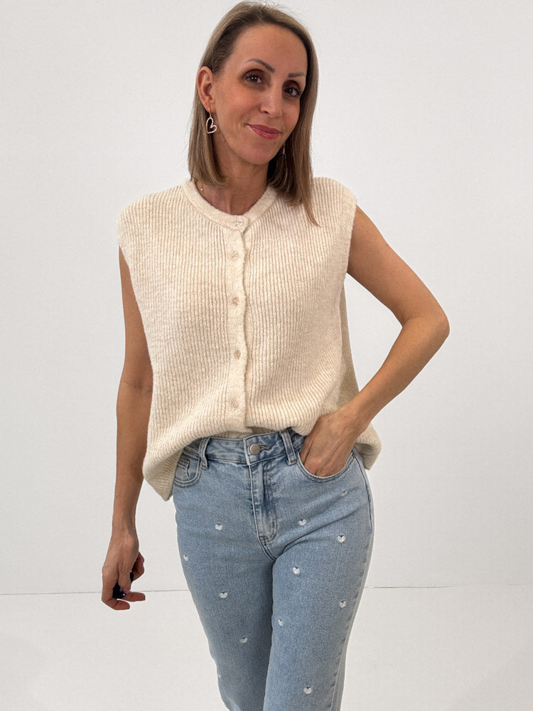"Biella Vest" wunderschöne Strickweste aus Lana Wolle - creme
