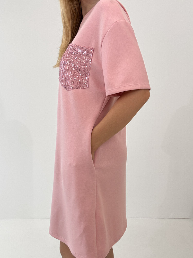 "Albi" weiches T-Shirtkleid mit Glitzerdetail - rosa