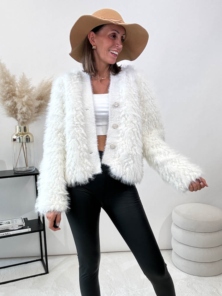 "Emily" kuschelige Fake Fur Jacke - wollweiss