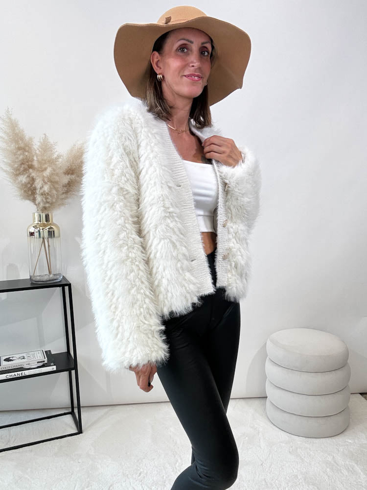 "Emily" kuschelige Fake Fur Jacke - wollweiss