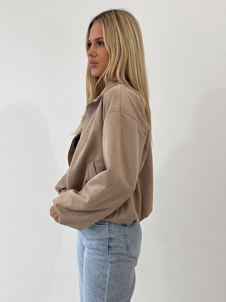 "Mona" weiche Jacke in Velourleder Optik  - mocca