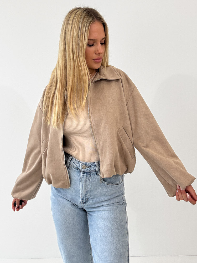 "Mona" weiche Jacke in Velourleder Optik  - mocca