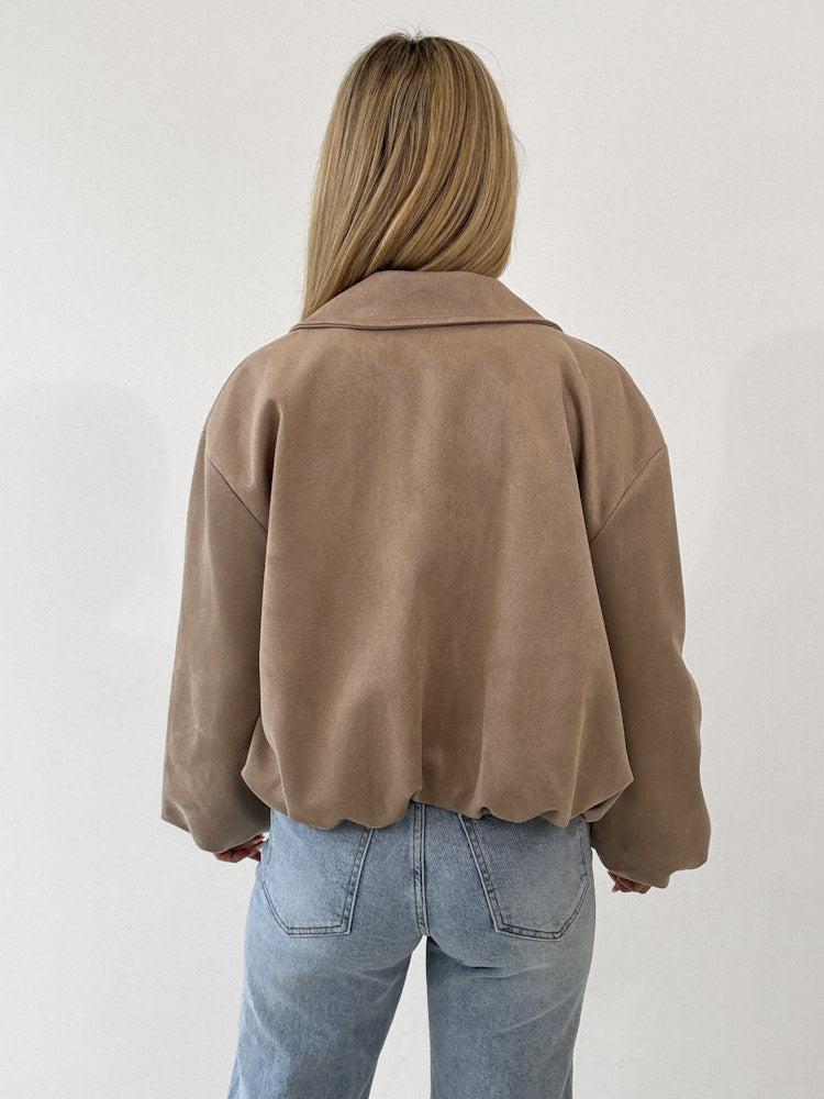 "Mona" weiche Jacke in Velourleder Optik  - mocca