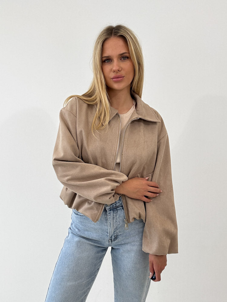"Mona" weiche Jacke in Velourleder Optik  - mocca