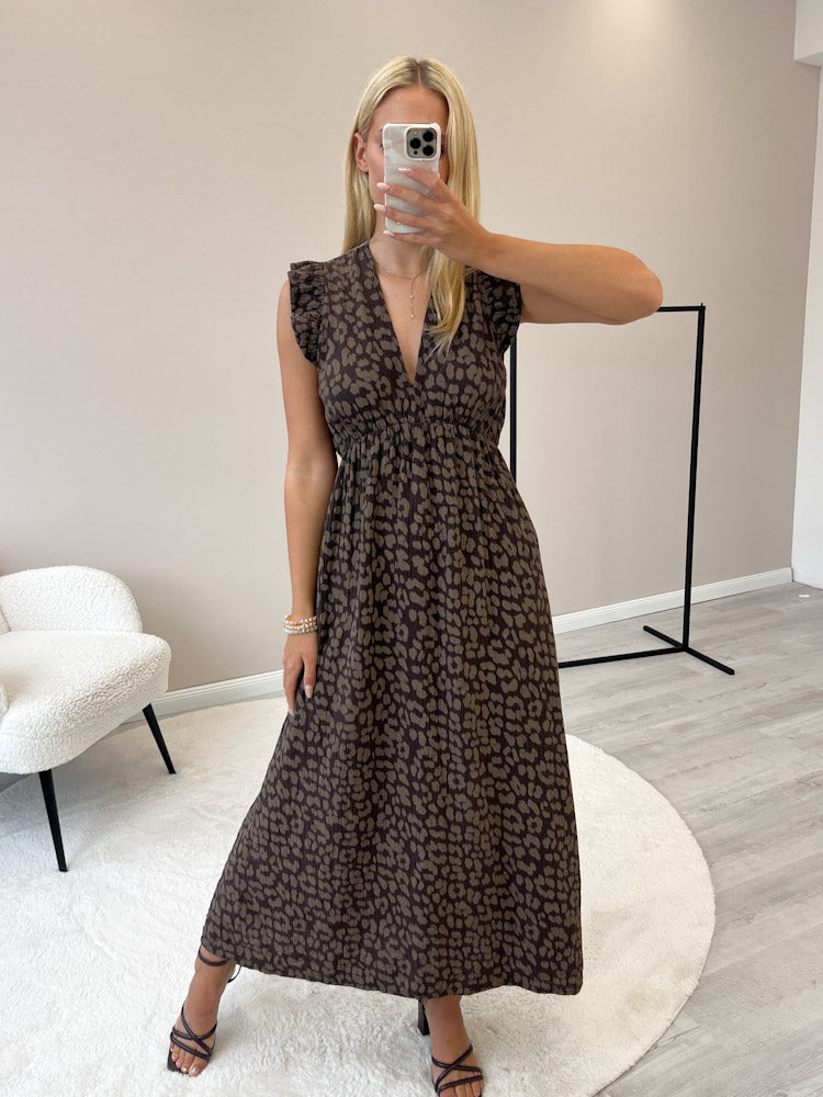 "Pianosa" tolles Leo Maxikleid aus Musselin - mocca/braun