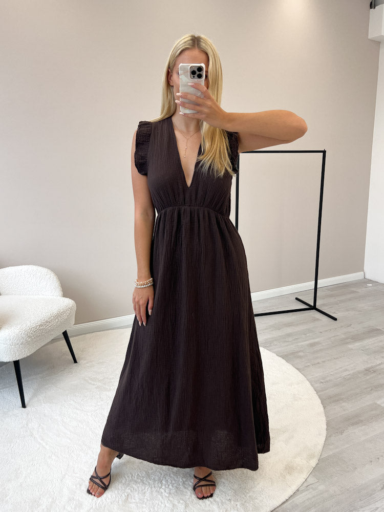 "Pianosa" tolles Maxikleid aus Musselin - choco braun